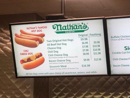 Hot dog menu