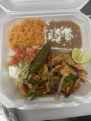 Chicken fajitas with rice and beans and tortillas! For only $9.99