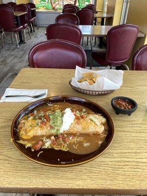 Wet burrito with chips n salsa