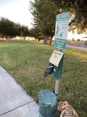 Dog waste stations are along the exercise sidewalk -- not just at the dog park. Use them people! (10/26/2022)