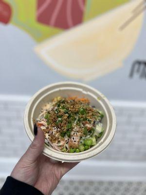 Salmon and rice poke bowl. So yummy!