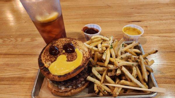 Classic burger with regular fries.