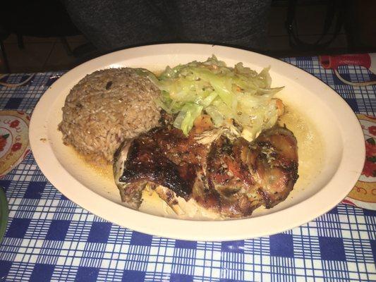 Jerk Chicken w/ rice & cabbage!!