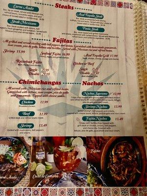 Dinner menu