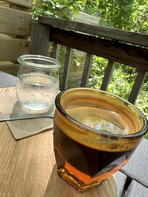 Quad espresso and seltzer.