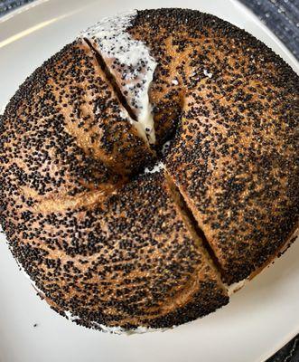 poppyseed bagel toasted with jalapeño cream cheese