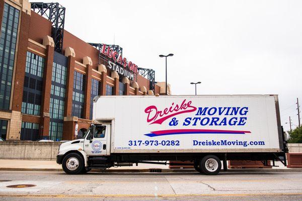 One of our moving trucks outside of Lucas Oil Stadium.