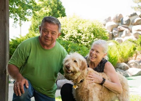 Owners Dan and Kathy with Wrigly.