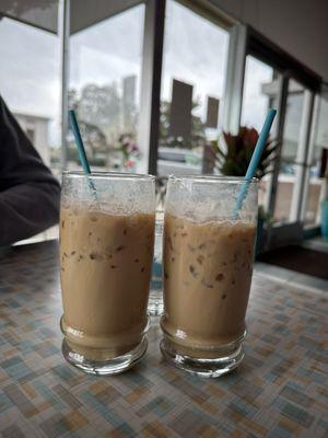 Iced caramel and iced brown sugar lattes