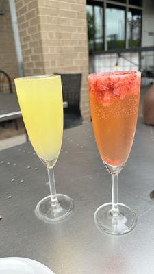 Fresh squeezed strawberry and orange mimosas