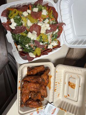 Antipasto Salad and wings