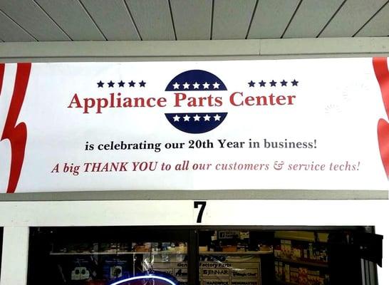 Appliance Parts Center is celebrating 20 years in business!!!!