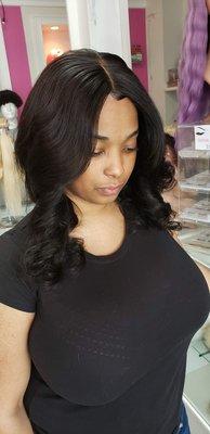 Customer wearing virgin bundles and HD closures