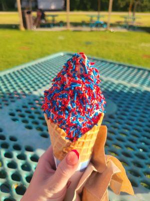 Chocolate waffle cone with sprinkles