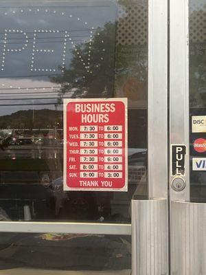 Here are their current hours of business