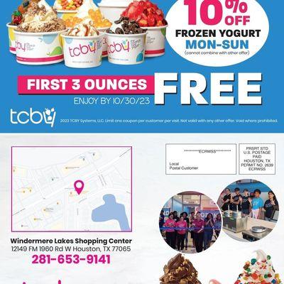 Everybody gets 10% off all Frozen Yogurt. We have 18 different flavors you may chose. Everyone can enjoy first 3 ounces 100% free. ...