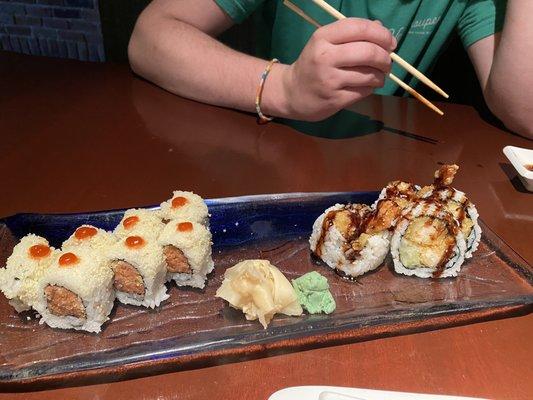 Wildfire roll, shrimp tempura roll