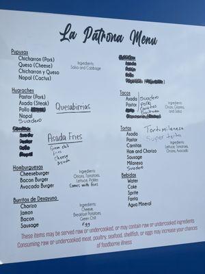 Updated menu as of 10-12-2024