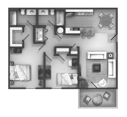 Size 3 - 1103 sq. ft. 2 brm / 2 ba floorplan