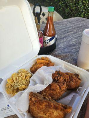 Fried chicken. Mac n Cheese and Candied Yams