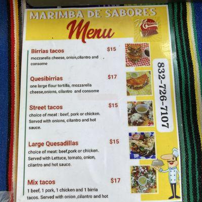 Menu prices at the Braeswood Farmers Market