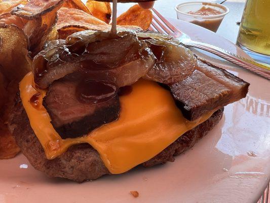 Smoky, delicious brisket ontop of the burger!