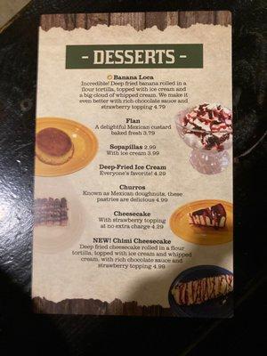 Dessert Menu