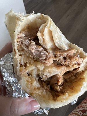 Pork burrito ( do you see any cheese in there?) so yummy though!