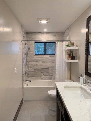 Another completed bathroom remodel in Pleasanton. Tile came from All Natural Stone. The vanity came from Wayfair...