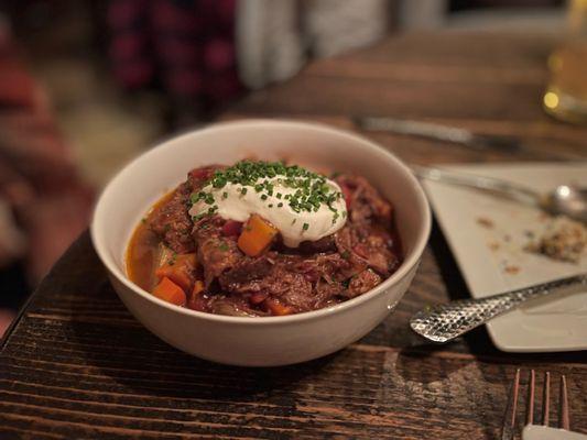 Hungarian goulash. Basically pot roast. But the best pot roast you've ever had!!!!!!!!!