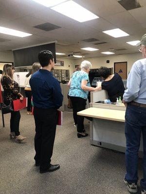 Big backlog of people who have voted because the machine is rejecting this one lady's ballot - yikes!