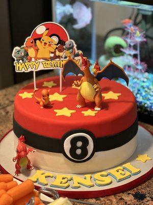 Pokémon chiffon cake with strawberry mouse and fresh strawberries!