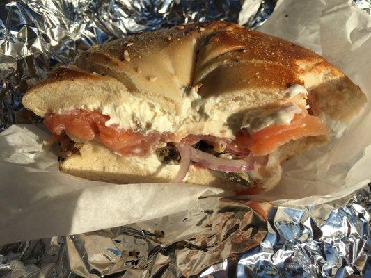 Everything Bagel with Fresh Lox and Cream Cheese and the Works