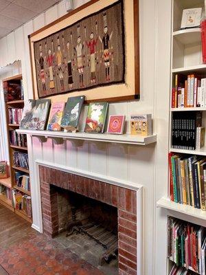 Bookhouse living room with old fireplace