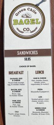 Bagel menu - located inside NYP Slice House Pizza