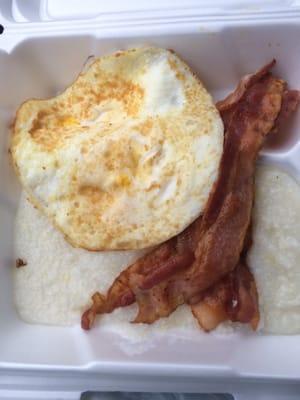 #1-Two egg special with bacon, grits (or hash browns) and 2 pieces of toast.