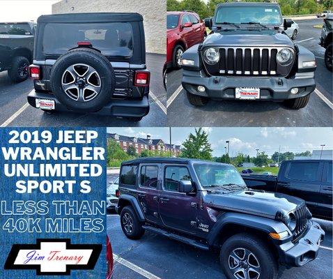 Jeep Wrangler Unlimited Sport S '19 For Sale at Jim Trenary Chevrolet! Call us (636)-946-6300 or visit us at 501 Auto Mall Dr. O'Fallon, MO