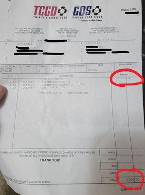 Invoice they sent me 3 weeks later. I called, the lady said it hadn't been paid yet. They later "found" the cash after I sent picture proof.