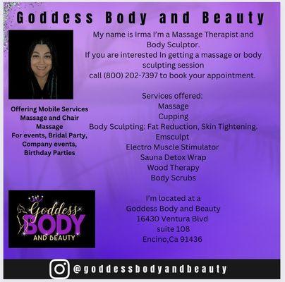 Need a massage therapist or body sculptor. Call (800)292-7397