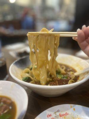 Beef brisket with flat wide noodles