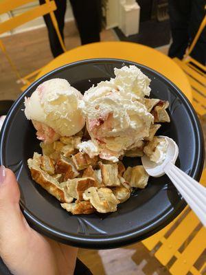 belgian waffle and strawberry pretzel ice cream