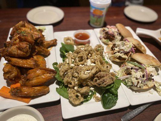 Wings, calamari and sliders