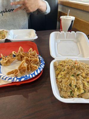 Fried rice and crab ragoon