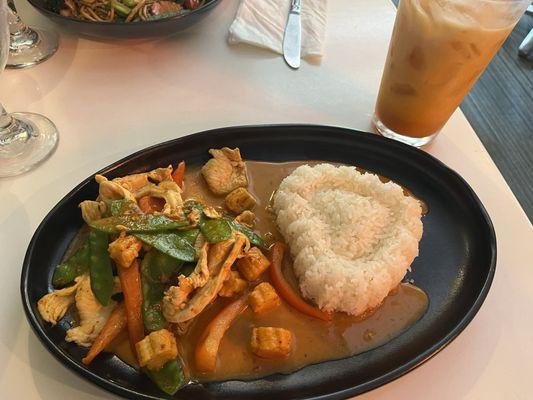 Chicken panang and Thai Ice Tea