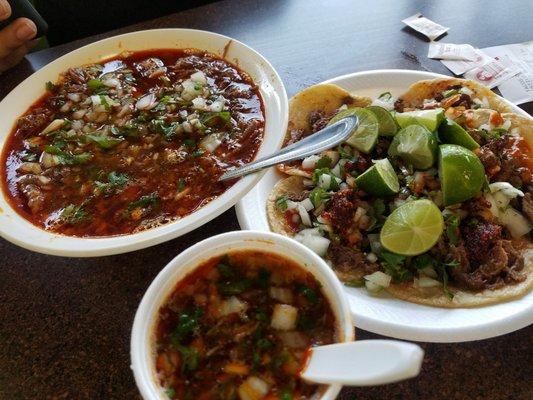 tacos and caldo de birria