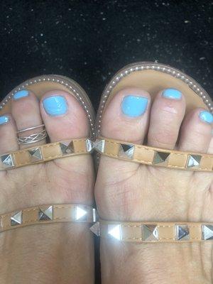 Sad to report this polish job (and honestly the entire pedicure) is subpar. Polish glopped on