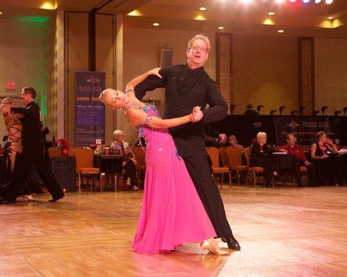 My husband and I dancing at a completion in Las Vegas.