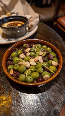 Marinated Olives (Vegan) with Marcona almonds and preserved lemon