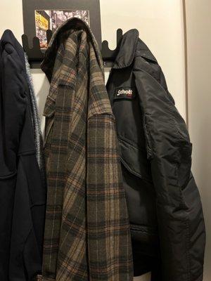 My exceptional flannel, and my incredible nylon bomber. Phenomenal quality. I've had leathers by Schott, but these are two of my favorites.