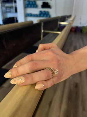 Hand placed rhinestone manicure that have lasted perfectly for 2+ weeks by Anna !!